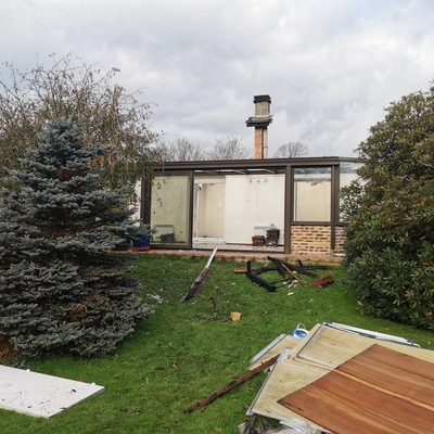 Suite sinistre incendie avant travaux, vue extérieure