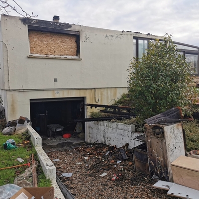 Suite sinistre incendie avant travaux, vue extérieure